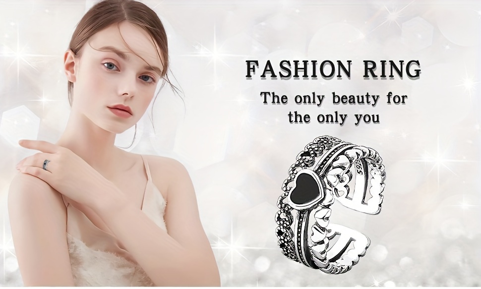 s925 silvery ring love womens vintage fashion opening ring gift box gift card details 0