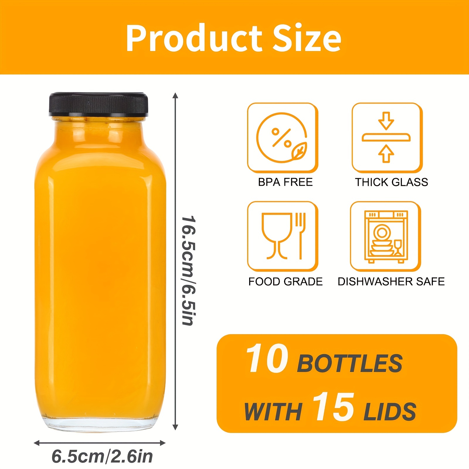 10pcs, Glass Juice Bottles With Lids, Reusable Juice Containers, Drinking  Water Cans With Brushes, Glass Straws, Perforated Lids, Suitable For Milk, T