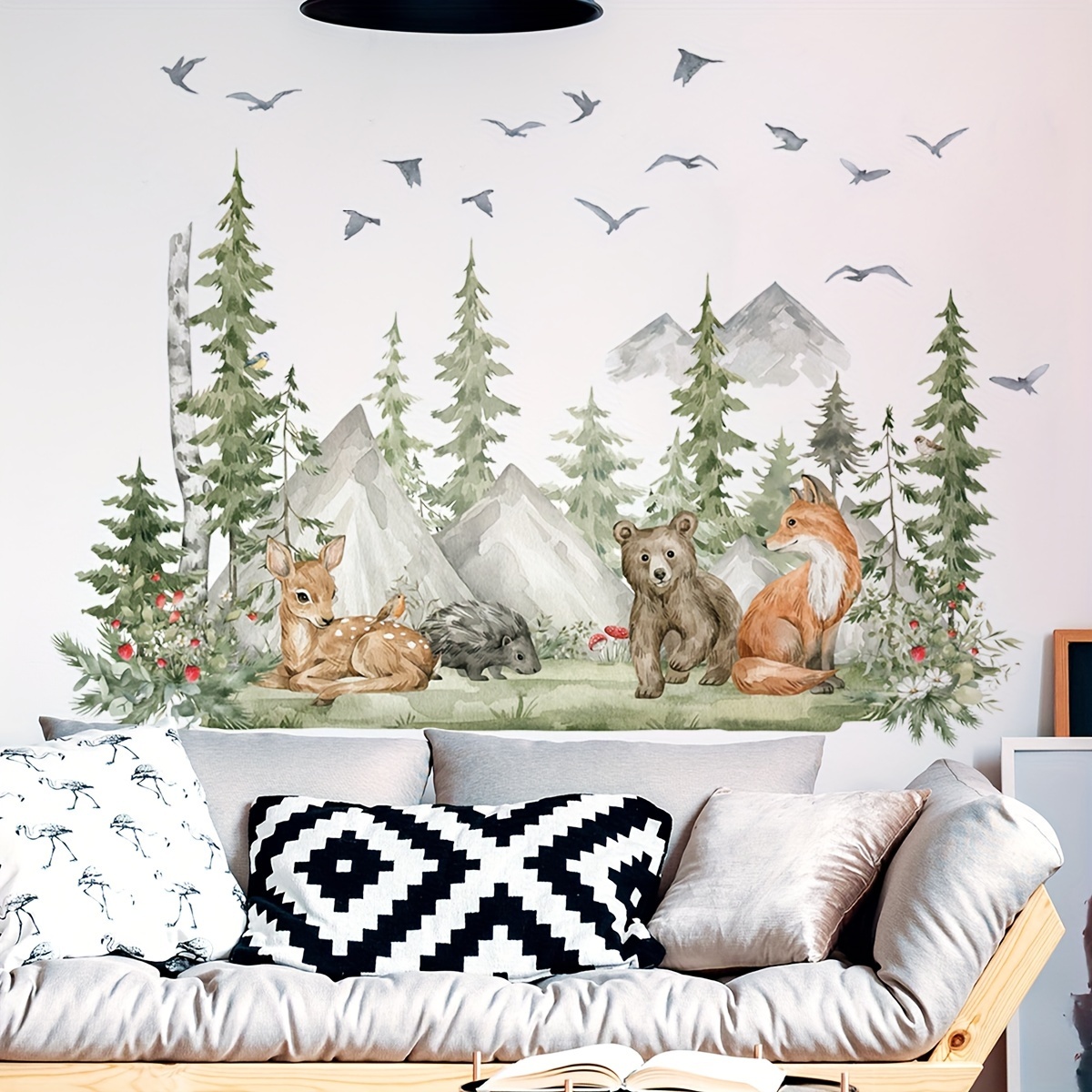 

4pcs Cartoon Animal Wall Stickers, Mountains, Trees Hedgehog Deer Bear Wall Decals Decors, Wall Art Stickers Murals For Room Bedroom Living Room Playroom Sofa Tv Office Wall Decoration