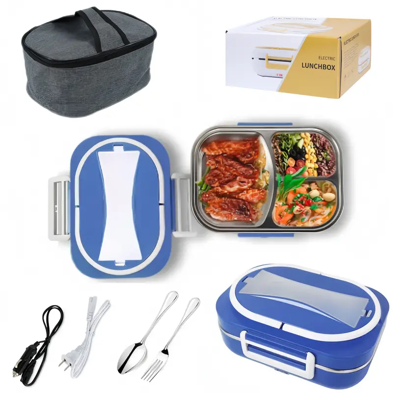 Electric Lunch Box, Heated Lunch Box For Truck/car/office/home/work,  12/24/110v 1 Portable Food Warmer Lunch Box With Fork & Spoon And Carrying  Bag - Temu