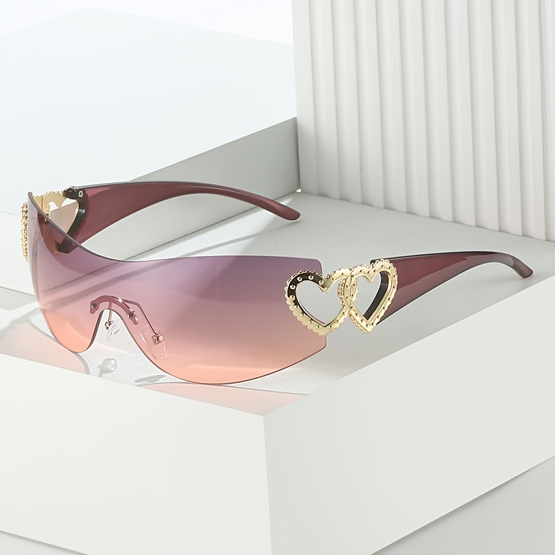 One-Piece Sunglasses Wrap Around Glasses Y2K Heart Eye Glasses for Women Fashion Gradient Shades,Sun Glasses,Temu
