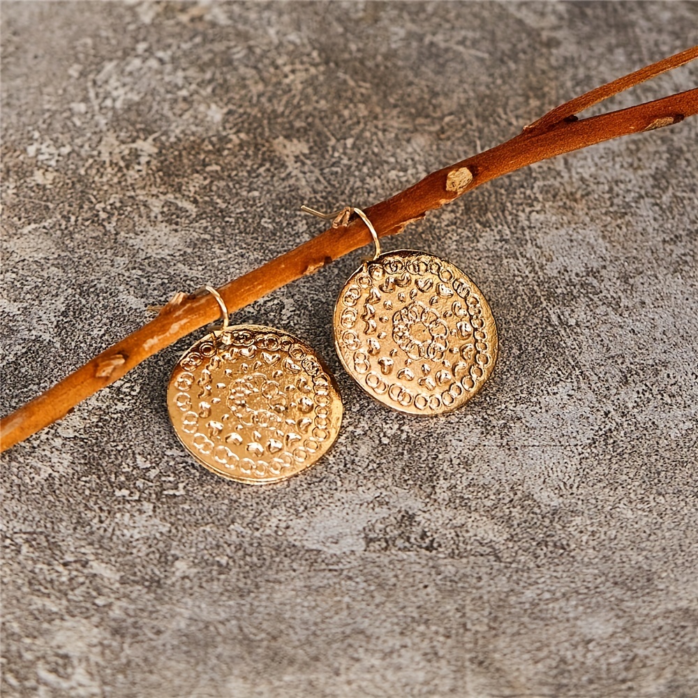 Boho Vintage Flower Pattern Round Hook Earrings Gift For Women