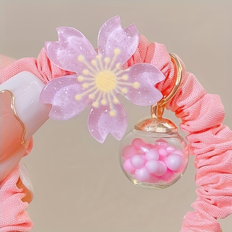 1 Uds. De Gomas Para El Pelo Rosas, Cuerda Para El Pelo De Flor De Cerezo,  Accesorios Para El Cabello, Coleta Bonita Para Mujeres Y Niñas