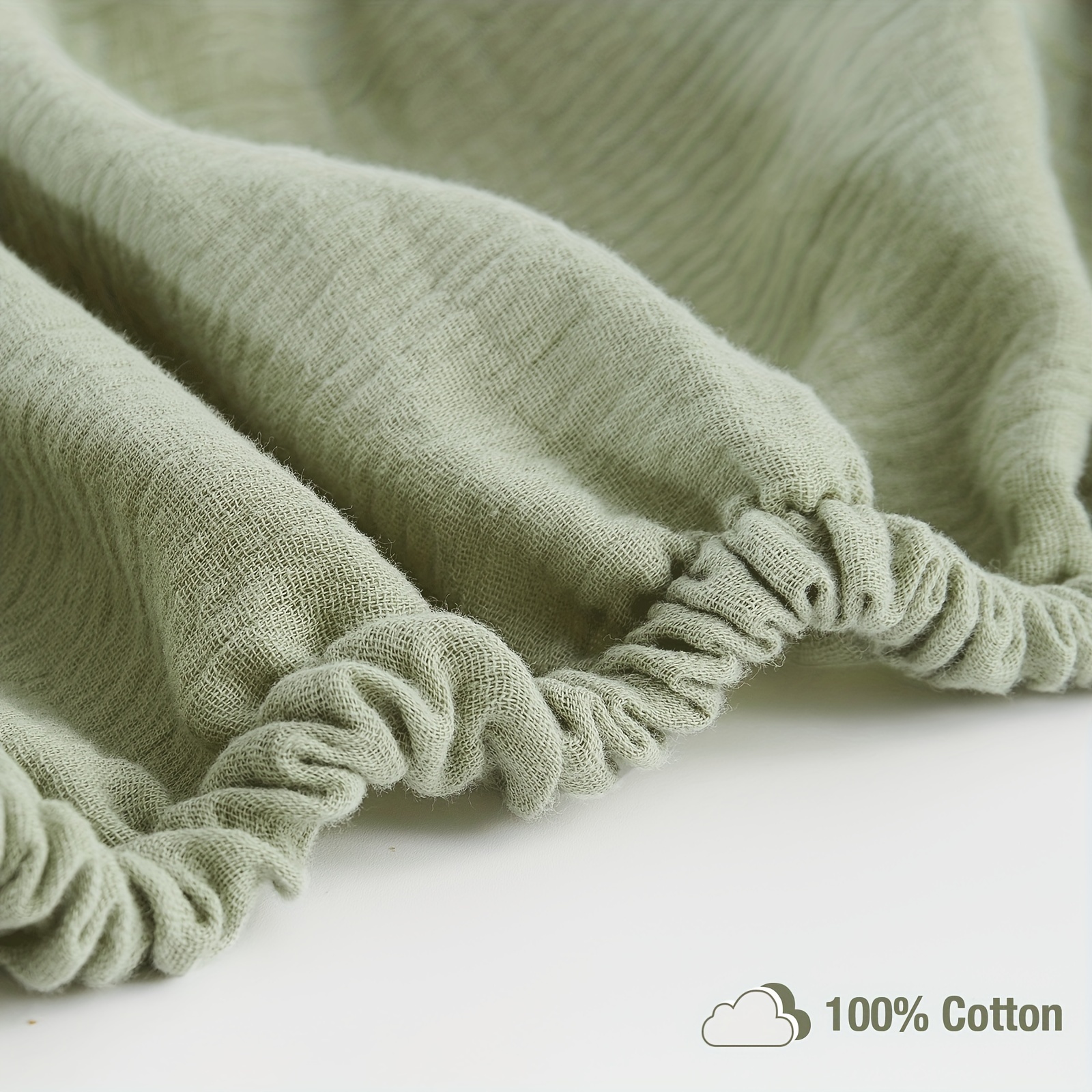 Green Bauze Fitted Sheet for Crib, 100% Cotton
