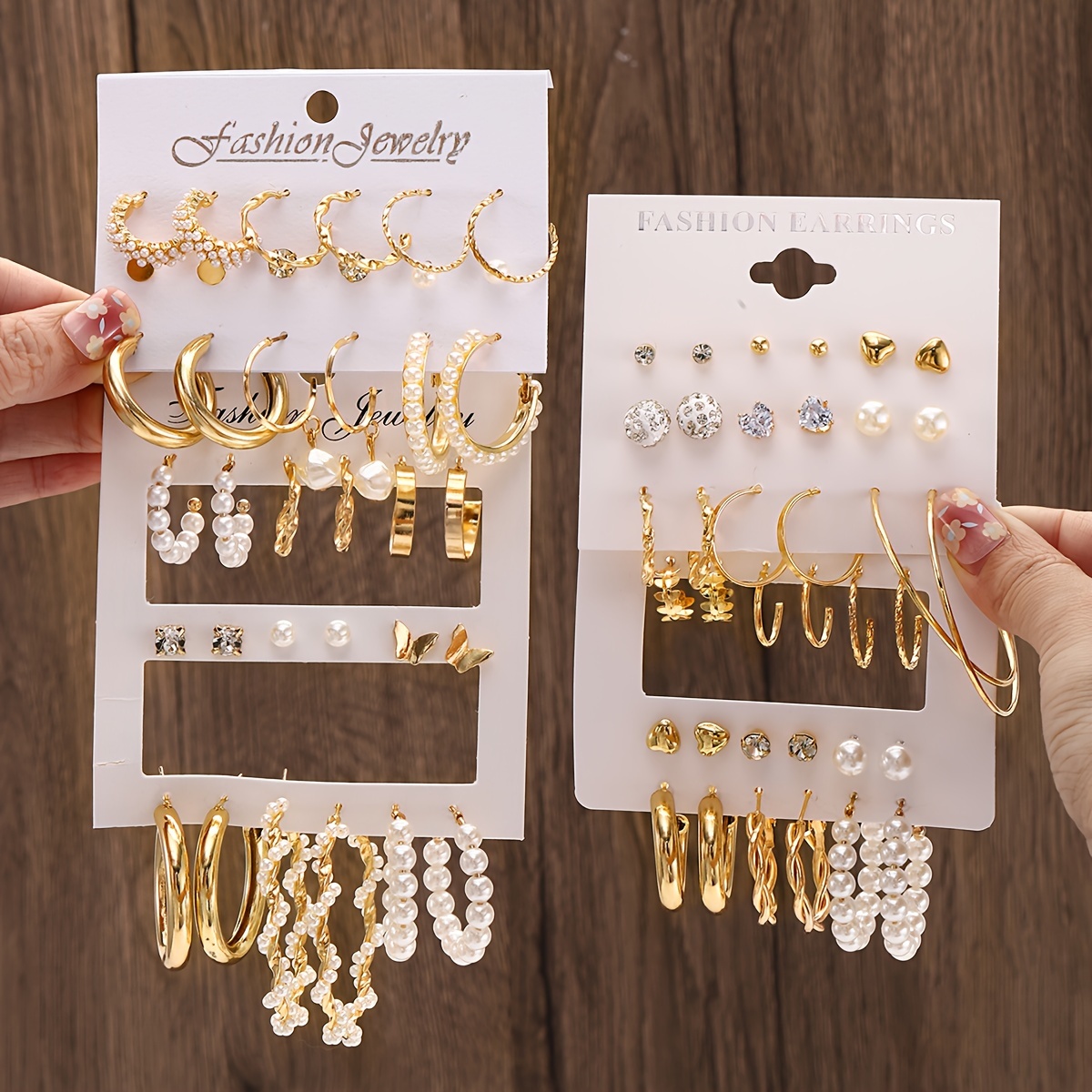 

36 Pairs Set Of Tiny Hoop Earrings, Zinc Alloy Jewelry Faux Pearl Inlaid Studs, Elegant Simple Style For Women Delicate Gift