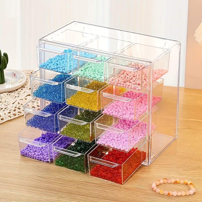 1pc Transparent Drawer Style Desktop Jewelry Organizer Box, With Separators  For Beads, Glass Crystal Beads, Handmade Diy Material