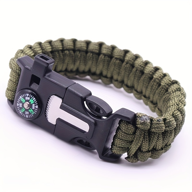 1pc 5-in-1 Survival Paracord Bracelet, Outdoor Tactical Emergency Gear Kit Travel Camping Rope with Compass Whistle for Men Women,Temu