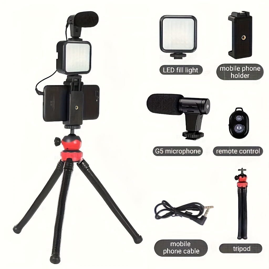 Equipo de video para teléfono inteligente, kit de grabación de video para  teléfono celular, equipo estabilizador de vlogging con micrófono cardioide