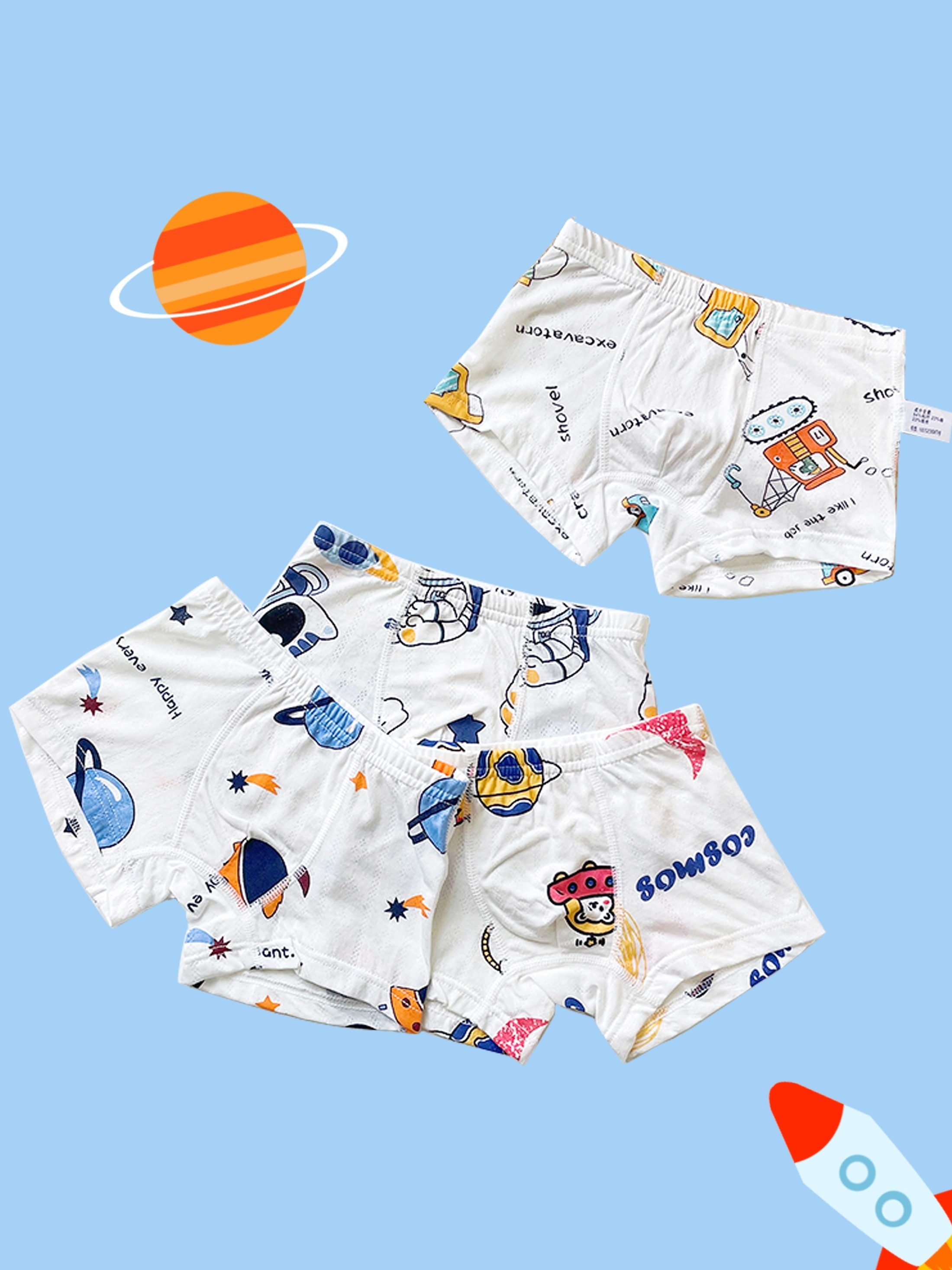 4pcs Boy's Breathable Boxer Briefs, Cartoon Space Pattern Underwear, Comfy  Kid's Underpants