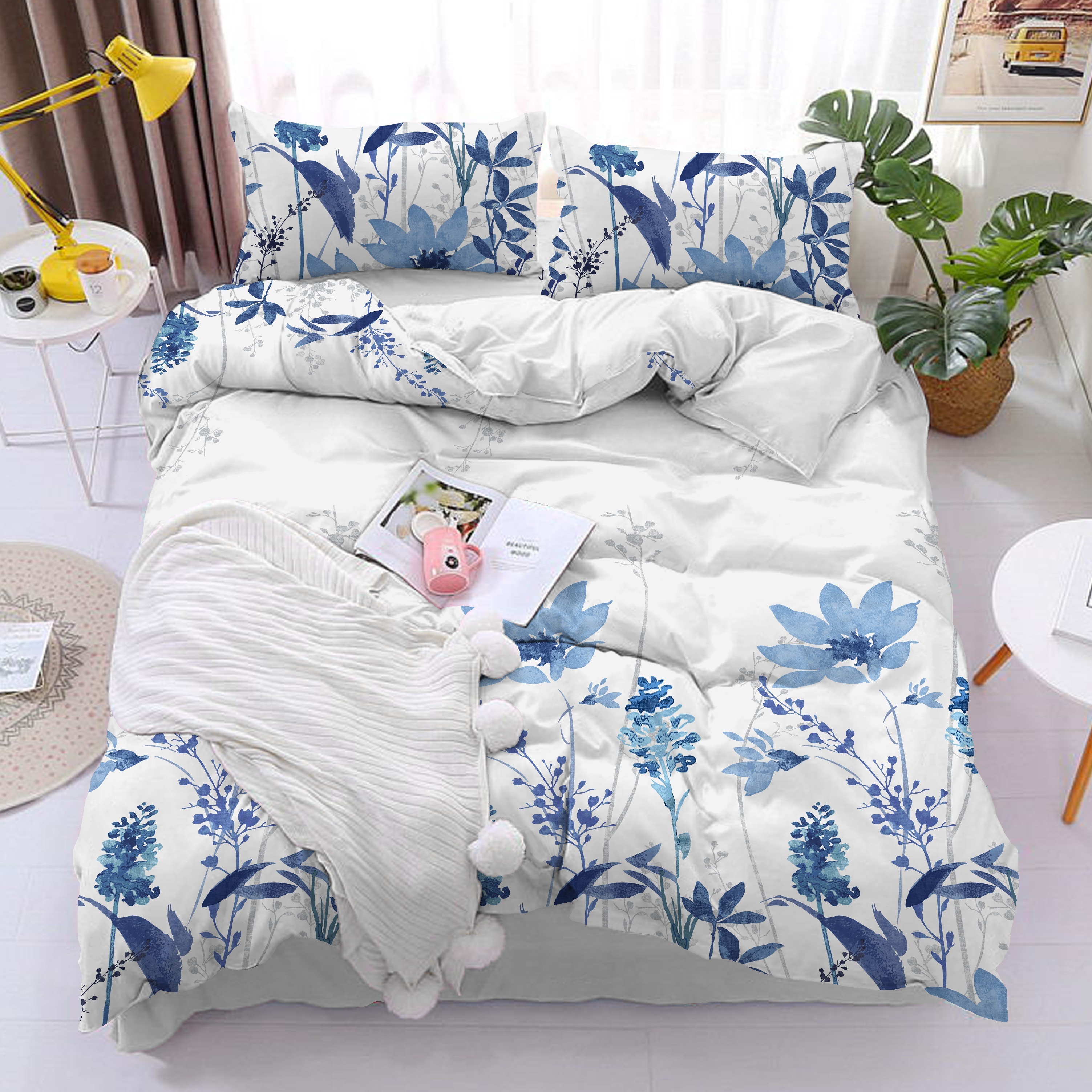 LEONIDAS - Printed cotton quilt set - Boho patchwork. Colour: blue
