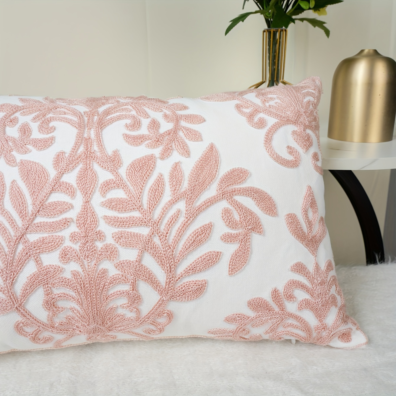 1pc European Style Embroidered Cotton Canvas Home Decoration Cushion Pillow Case, Home Decor, Room Decor, Bedroom Decor, Living Room Decor (Cushion Is Not Included)