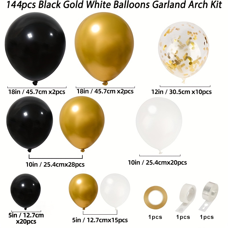 Agiferg Ballons de confettis d'or noir/blanc d'obtention du diplôme,  ballons de latex de thème d'obtention du diplôme de 12 pouces pour des  décorations de fête d'obtention du diplôme 