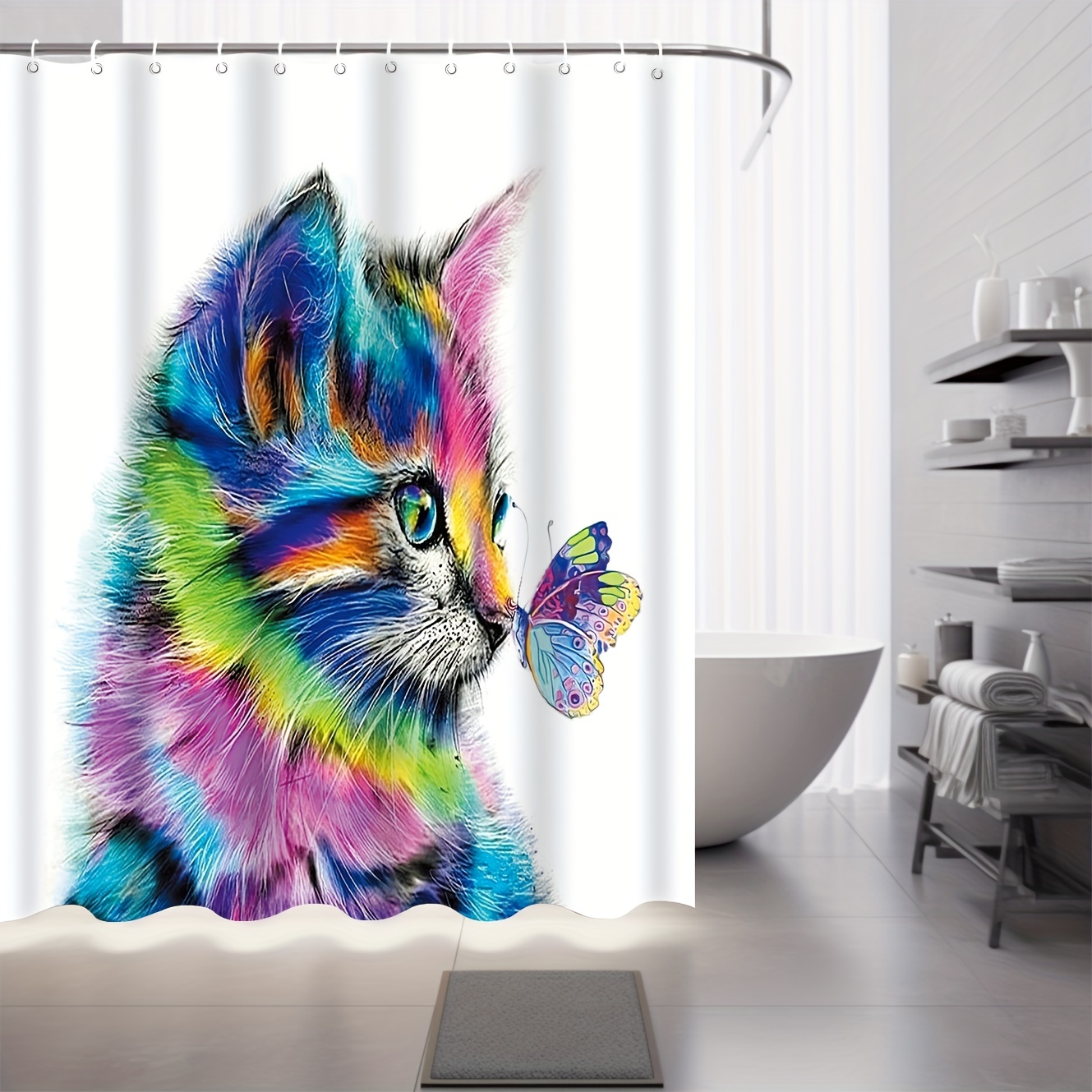 Cute Watercolor Kitten Shower Curtain 12 Hooks Waterproof - Temu Canada