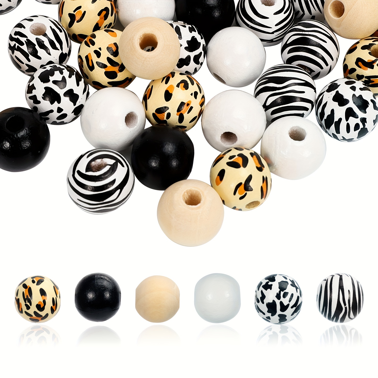 Cute Cow Leopard Print Beads White Black Wooden Round - Temu