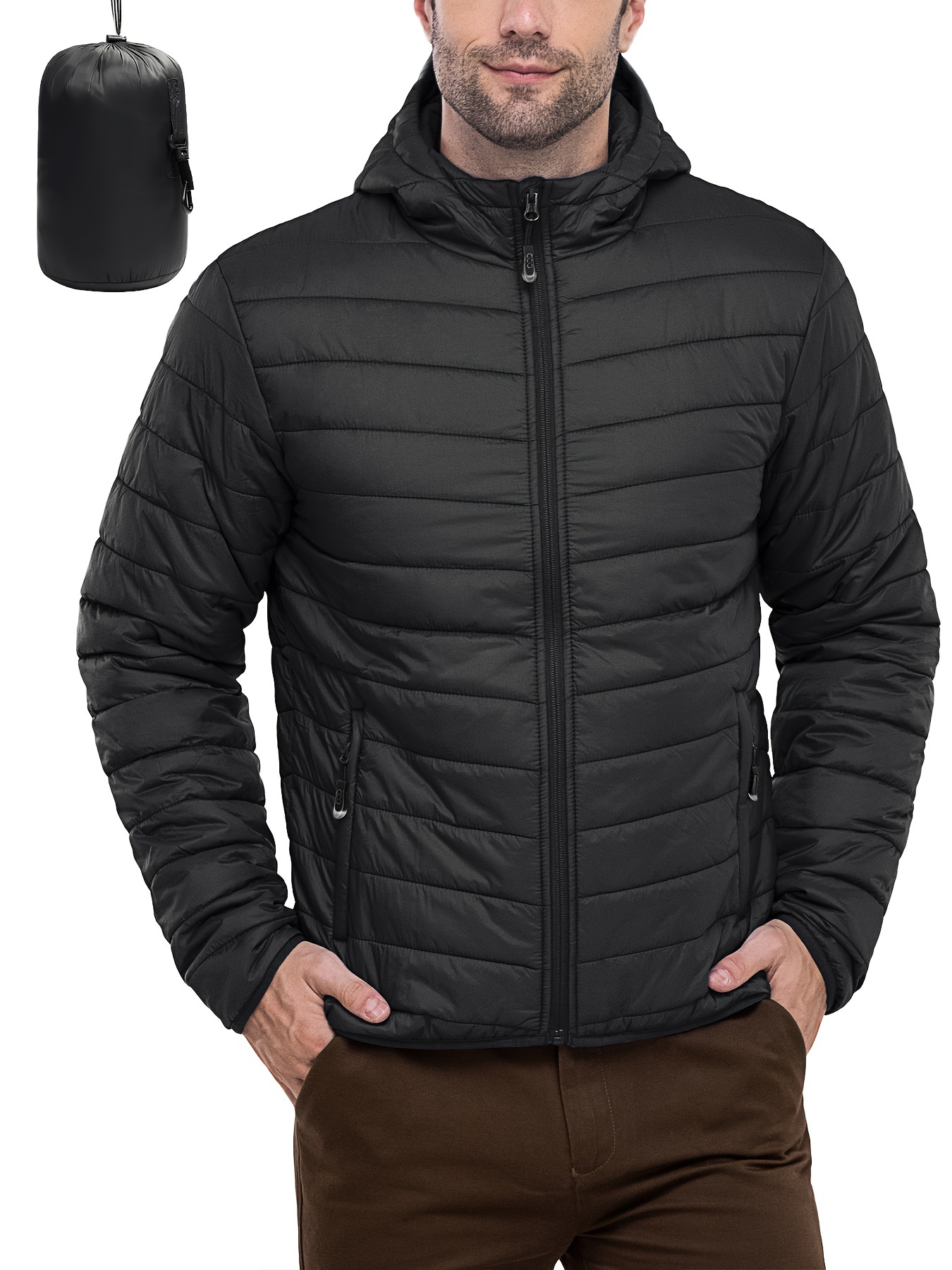 Chaqueta de invierno para hombre con capucha, gruesa, resistente al viento,  cálida, con botón frontal, cremallera completa, abrigo acolchado de
