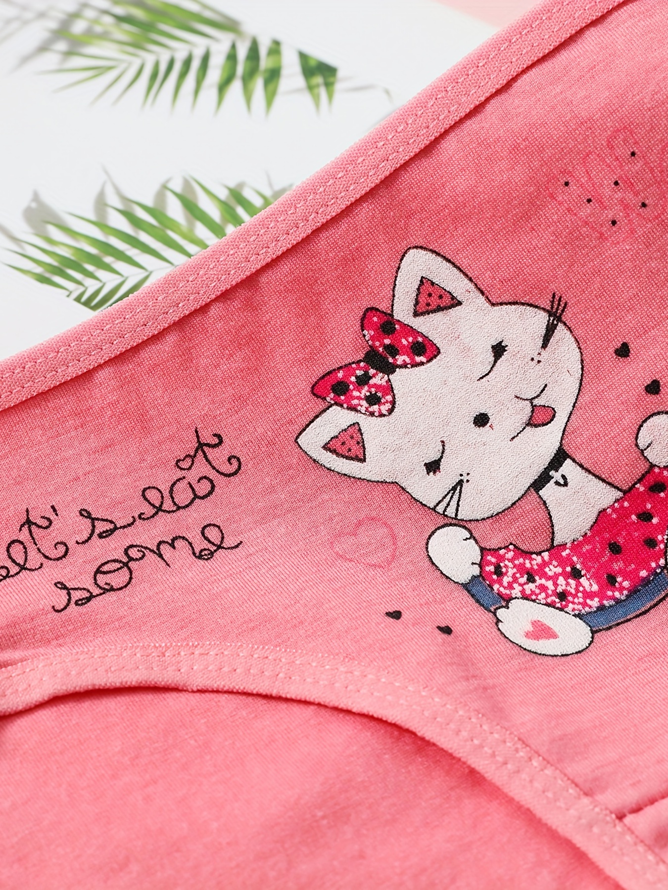 Girl's Triangle Panties Cute Cat Print Elastic Waist - Temu