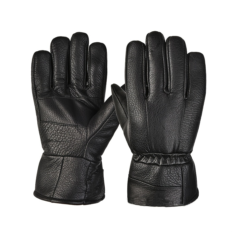 Men's Leather Gloves Winter Warm Sheepskin Gloves Velvet Thickened