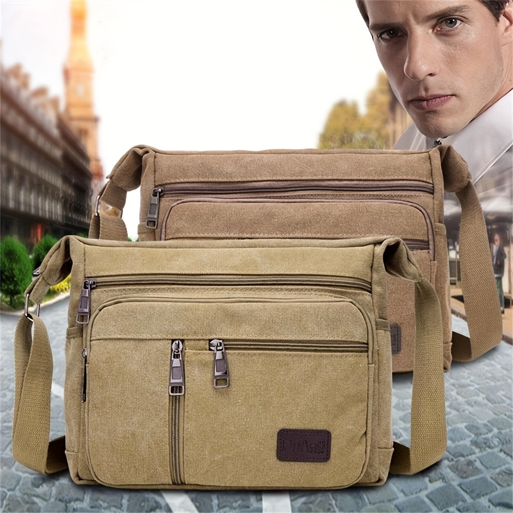 Canvas Leather Mens Vintage 14 Brown Travel Side Bag Black Messenger –  iwalletsmen