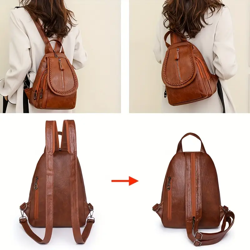 bolsa   de couro pu, mochila multifuncional com aba, bolsa pequena no peito para   ao ar livre 6