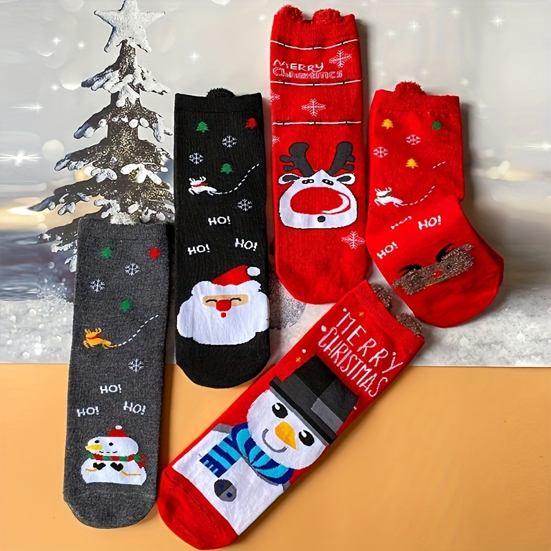 6 Pairs Women Socks Cotton Sock Cute Casual Socks Women's Crew Socks Boots  Socks Ladies Multicolor Casual Breathable Socks Christmas Gifts