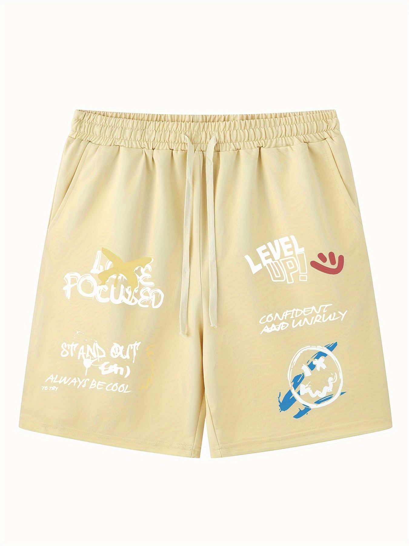 Pantalones cortos deportivos informales con cordón y estampado de letras divertidas para Hombre, adecuados para Deportes al aire libre, cómodos y
