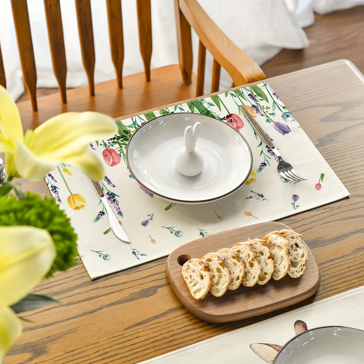 Sunflower Bee Gnome Placemats, Summer Style Honey Black White