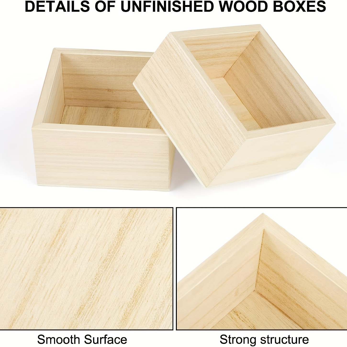  Voittozege Paquete de 12 cajas de madera pequeñas sin terminar,  caja cuadrada de madera rústica de 4 pulgadas para manualidades, caja de  madera, centro de mesa, cajas de madera cuadradas pequeñas 