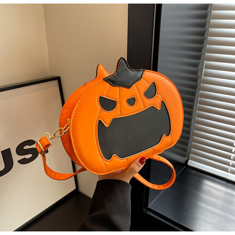Funny Pumpkin Shaped Crossbody Bag, Halloween Ghost Skull Cartoon