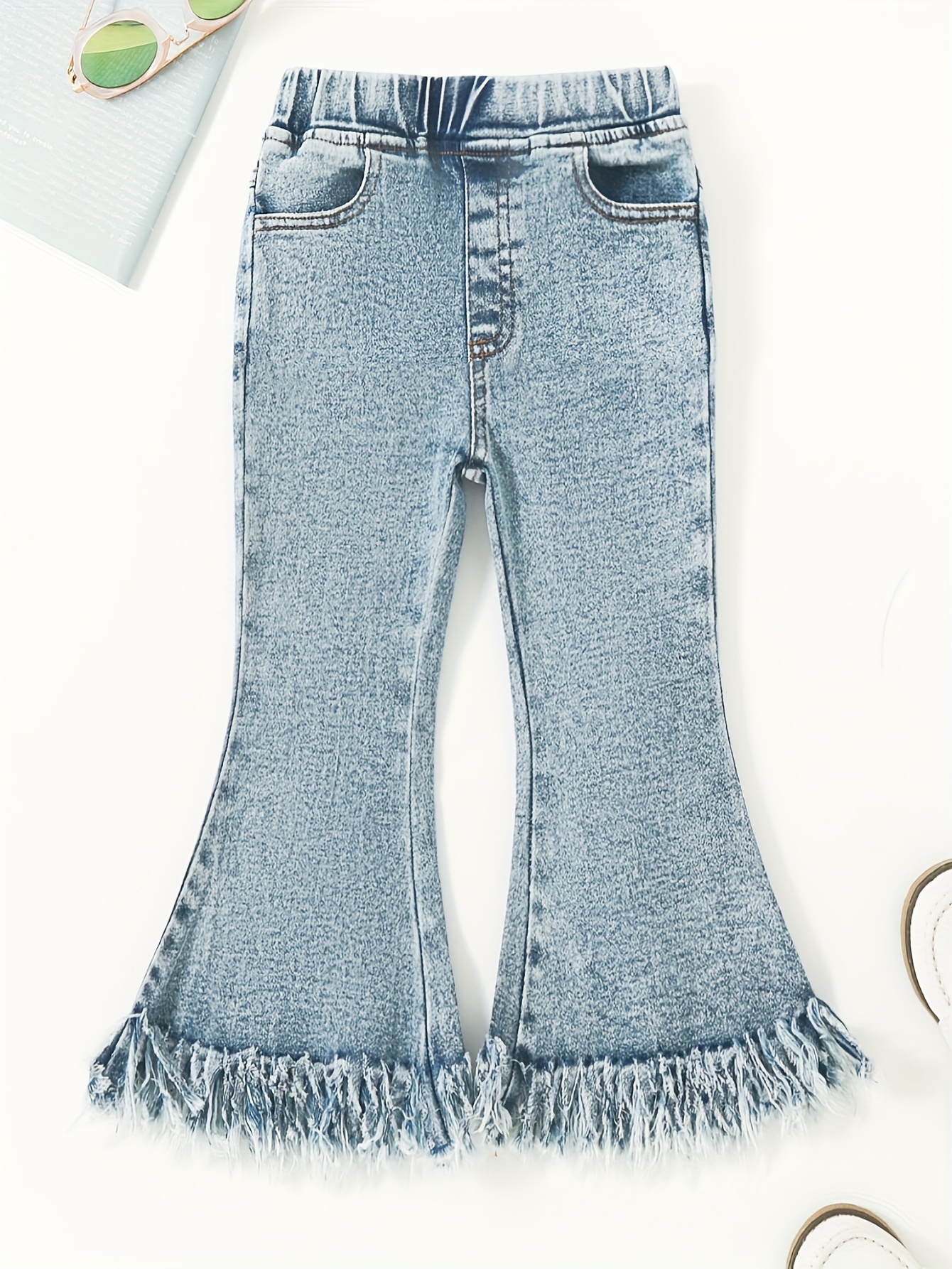 Girls Jeans Lace Cuffs Bell Bottom Casual Flared Pants - Temu