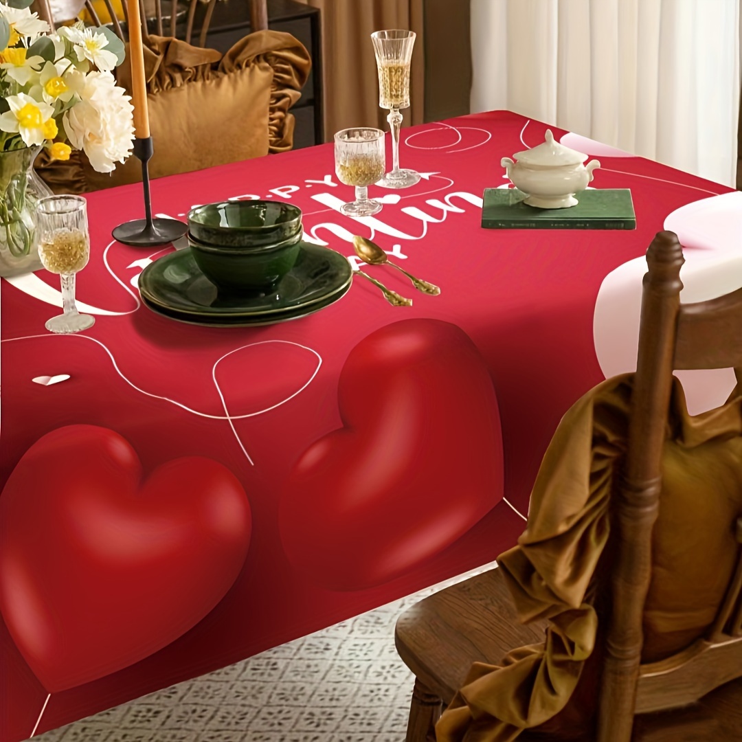 Confezione da 4 tovaglie per San Valentino, a forma di cuore, colore rosso,  per rettangolo, 51 x 86 cm, impermeabile, in PE, per San Valentino,  accessori per feste, anniversario di matrimonio, 