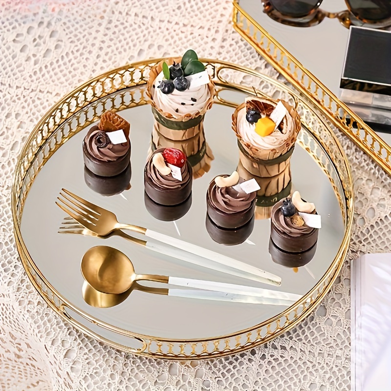 Luxury Storage Tray Gold Handle Tray Household Cosmetic Storage Decorative  Tray Living Room Kitchen Fruit Tea Cup Plastic Plate