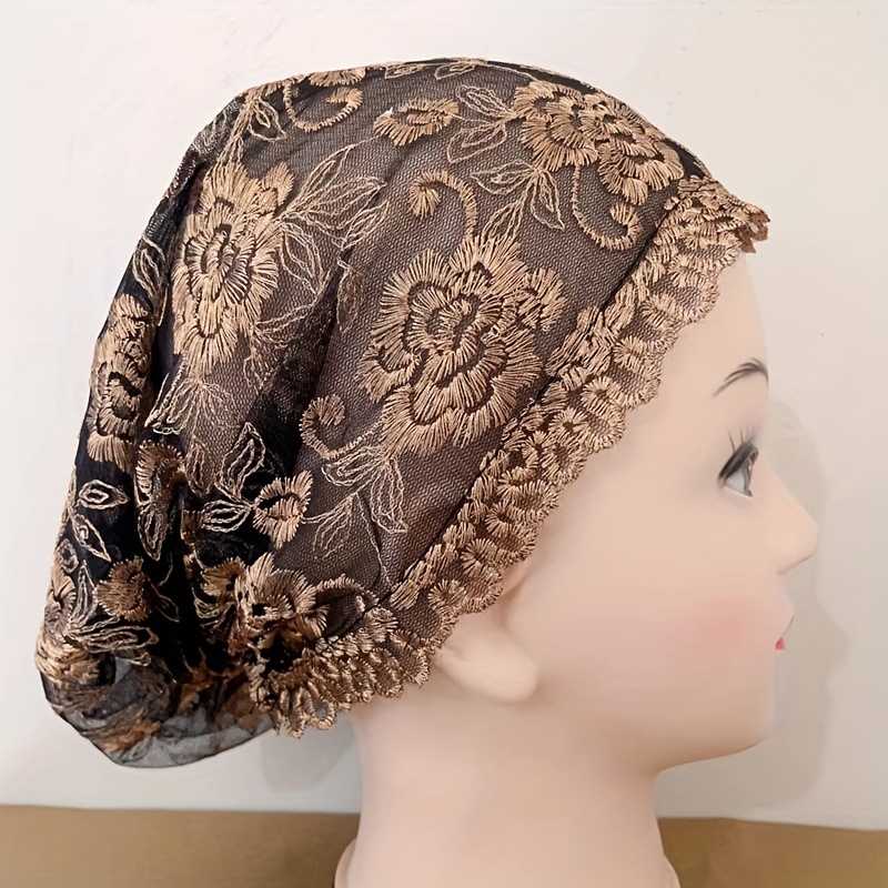 Rose Embroidery Lace Turban Cap Double Layer Beanie Ramadan Head Wrap Inner Hija