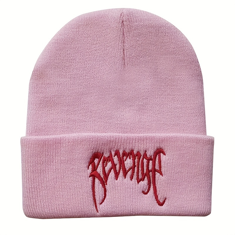 Gothic Letter Embroidery Beanie Cap Unisex Hip Hop Knit Hat Solid Skull Cap Y2K
