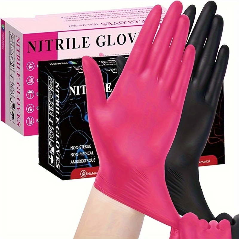 Paquete de 100 guantes desechables de vinilo rosa, sin látex y sin energía,  guantes de examen de grado alimenticio para limpieza, preparación de