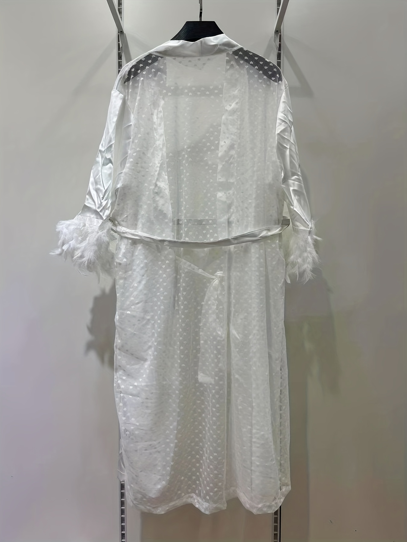 Plus Size Sexy Nightgown, Women's Plus Contrast Lace Trim Long Sleeve Semi  Sheer Loungewear Robe