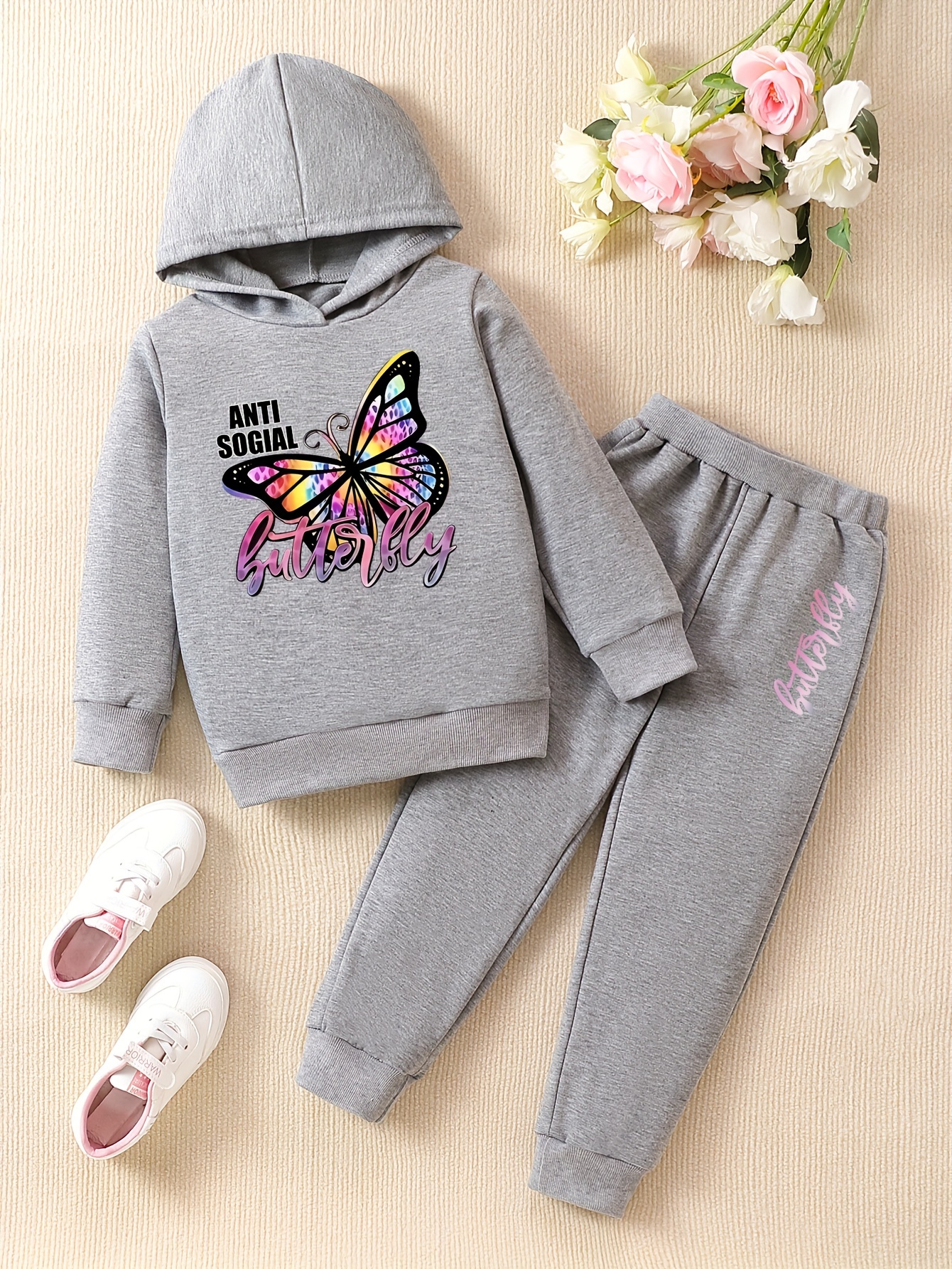 BUTTERFLY BLUE GIRLS FLEECE BLACK JOGGER SET - BLUE/BLACK