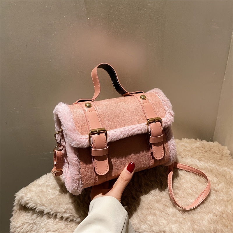 Fashion Women's Heart Shaped Handbags Cute Kawaii Faux Fur Crossbody Bags  Wallet Purse Plush Chain Shoulder Bag Lady Handbag