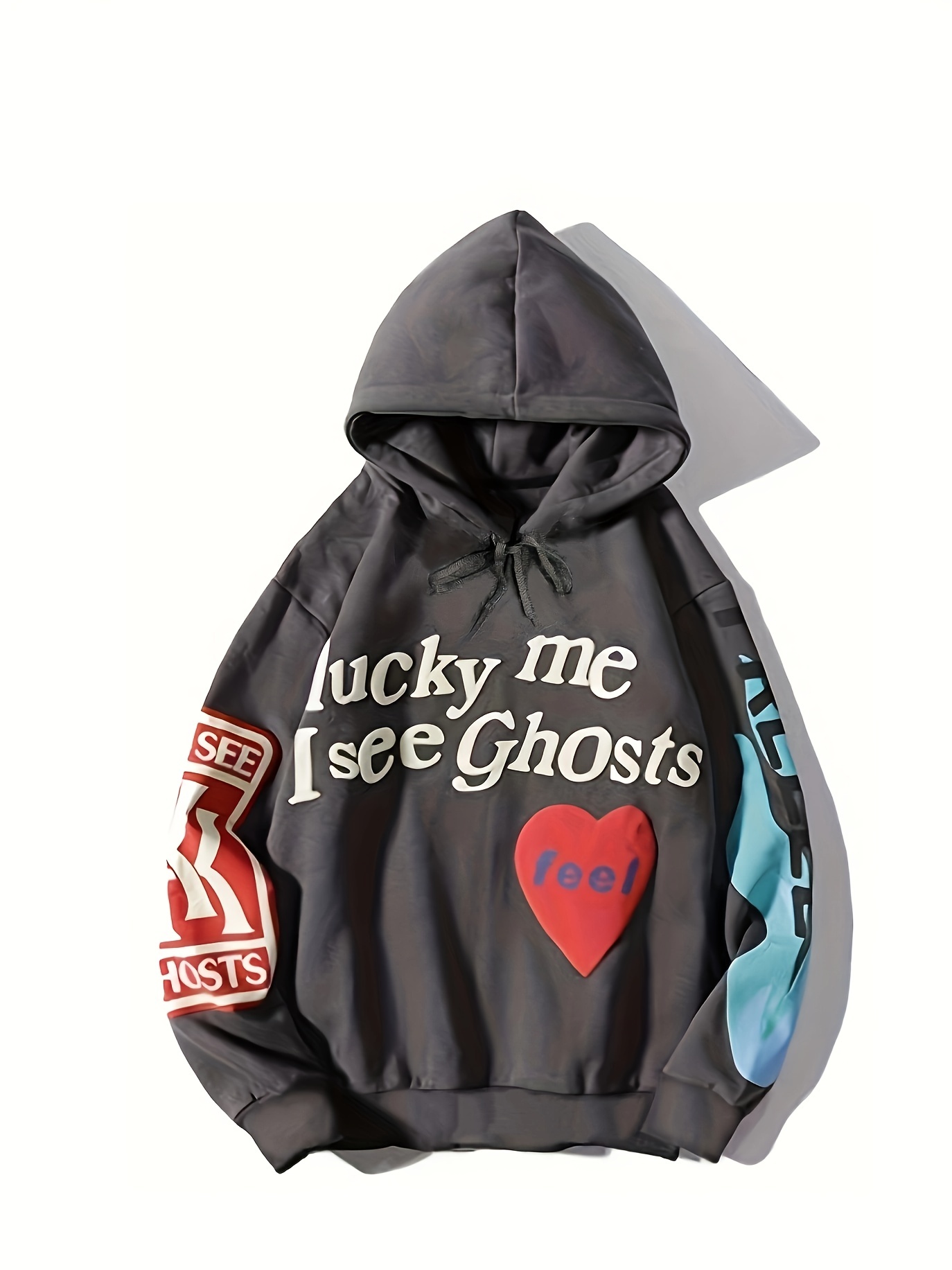 Lucky Me I See Ghosts Letter Graphic Casual Sports Sweatshirt For  Halloween, Fashion Hip Hop Pullover Hoodie, Women's Tops - Temu Canada