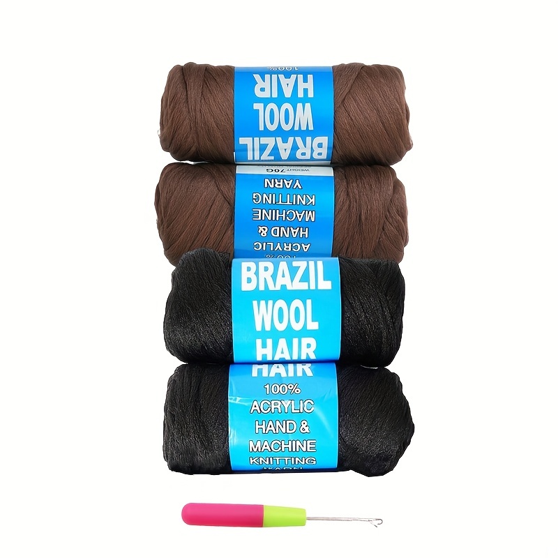 Black Brazilian Wool Hair Acrylic Yarn African Synthetic - Temu