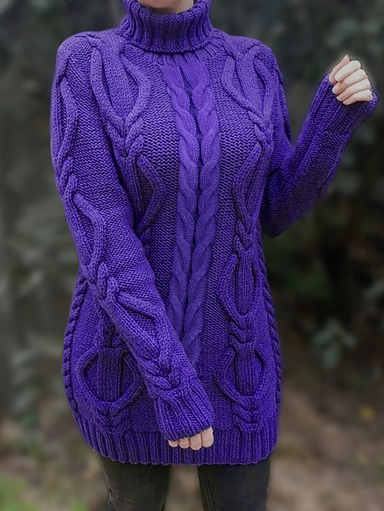Cable Knit Leggings - Purple