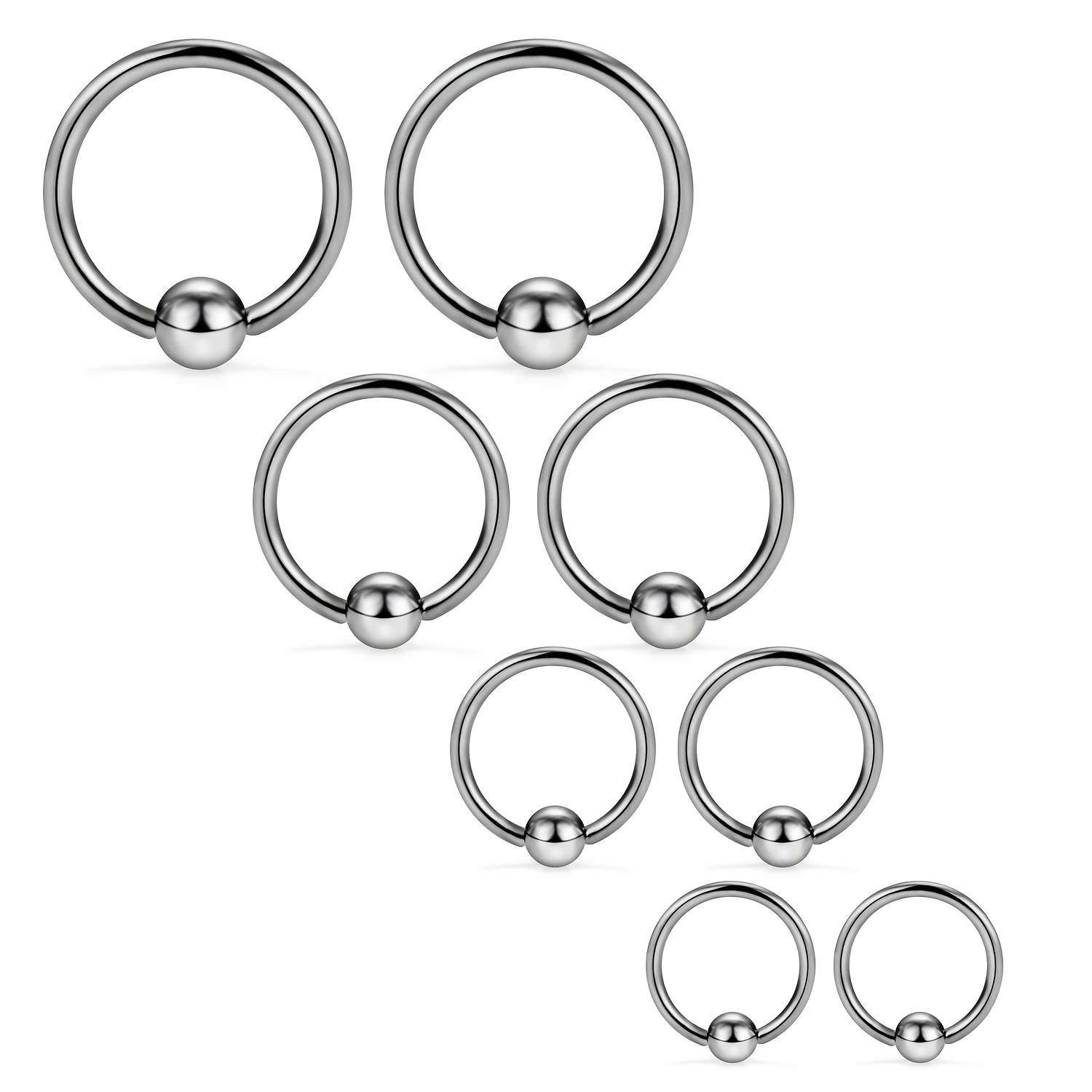 8PCS Horseshoe & Captive Bead Nose Hoop Septum Ring Set