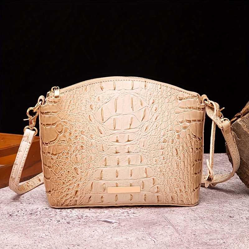 Embossed Shell Handbag, Fashion Crossbody Bag, Women's Zipper Around Purse