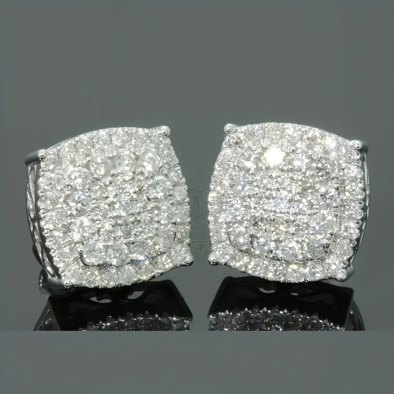 

Shiny Square Shaped Stud Earrings Elegant Luxury Style Full Of Zirconia Dating Wedding Earrings For Women Exquisite Ear Decor