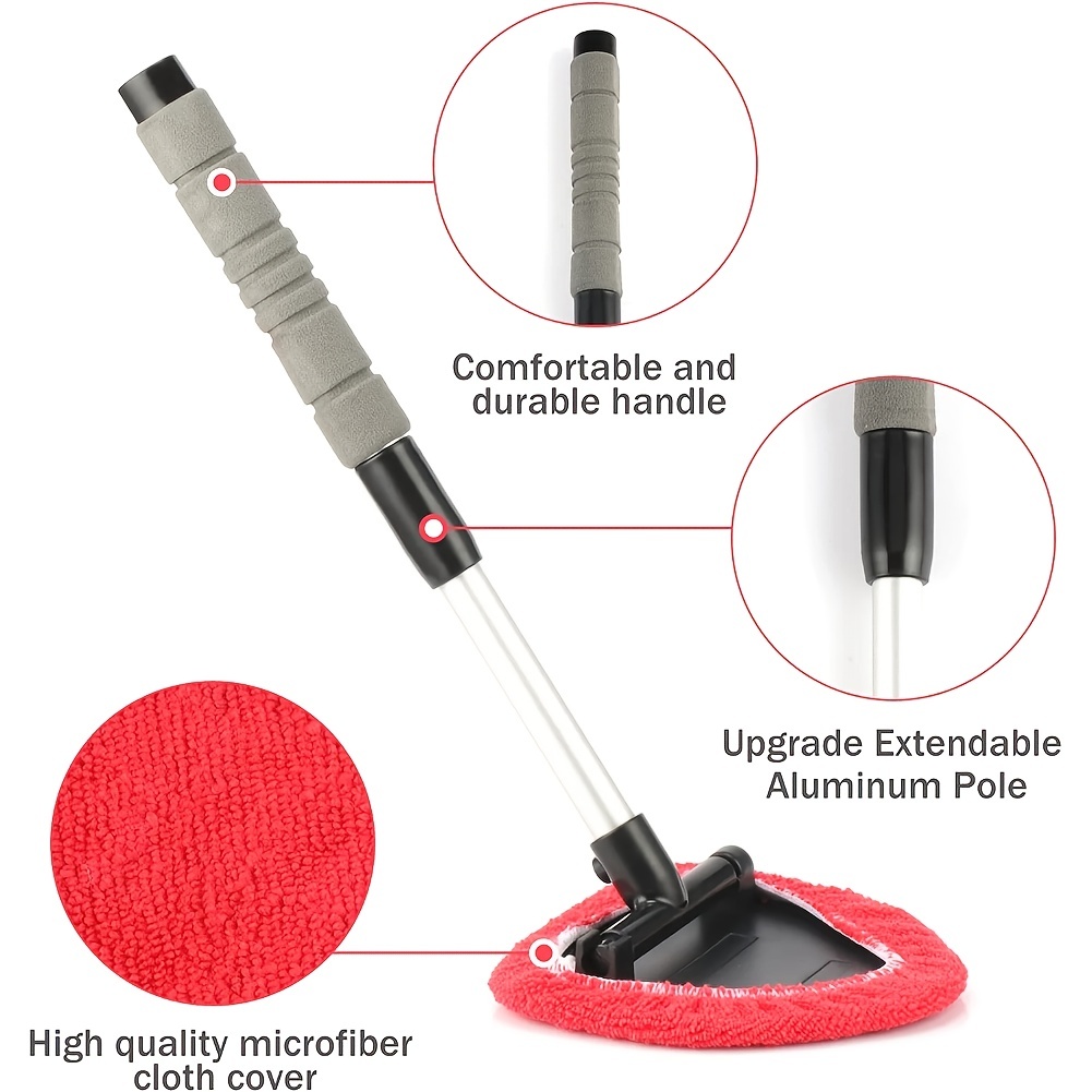 Windshield Cleaner, Extendable Handle Car Window Tool Fog Moisture Removal  Cleanser Brush with 180° Swiveled Triangular Head Aluminum Alloy Pad Pole