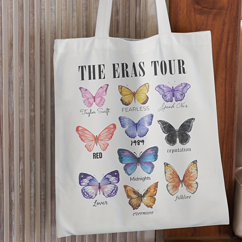 The Eras Tour Pattern Print 10 Butterfly Canvas Tote Bag,the Eras