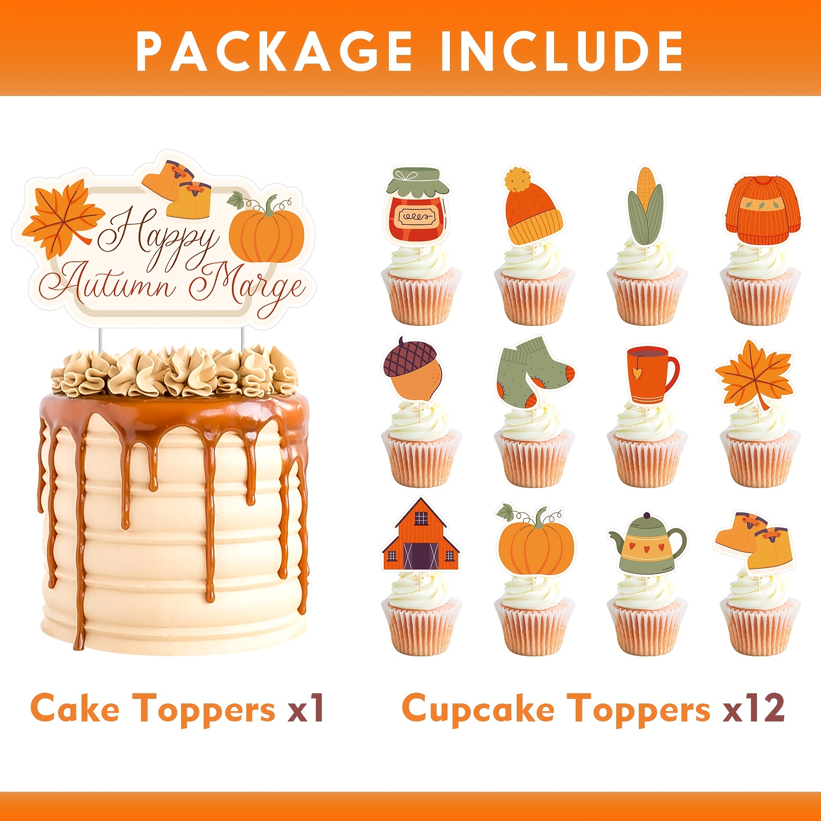 Happy Thanksgiving Cake Topper Thankful Autumn Fall Harvest Maple ...