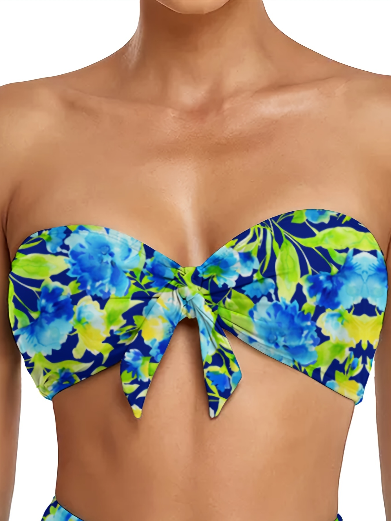 Floral Print Knot Front Bikini Stretchy Bandeau Strapless - Temu