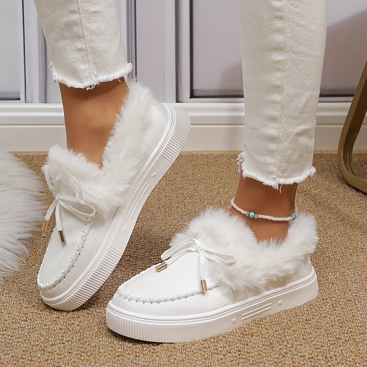 White fur hot sale loafers