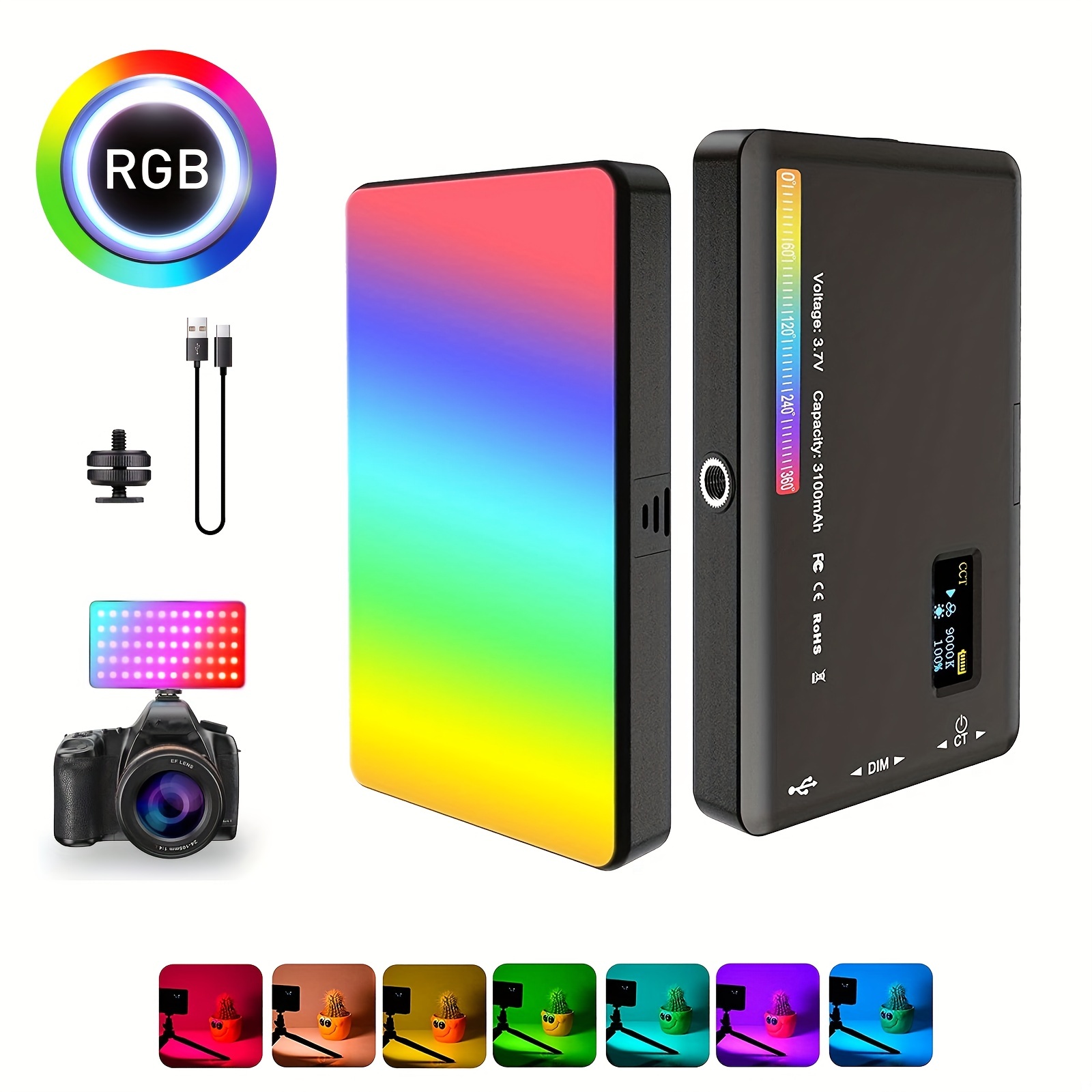 

Led Rgb Camera Light Full Color Output Video Light Kit Dimmable 2500k-9000k Bi-color Panel Light Cri 95+ Rechargeable 3100mah