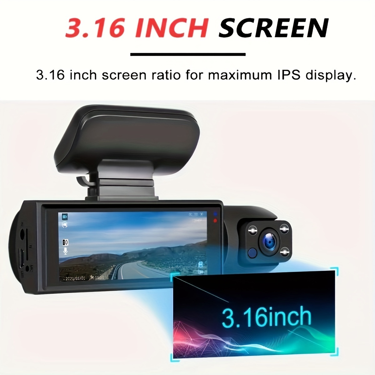 Dash Cam For Cars, Front And Inside, 1080P Dual Camera With IR
